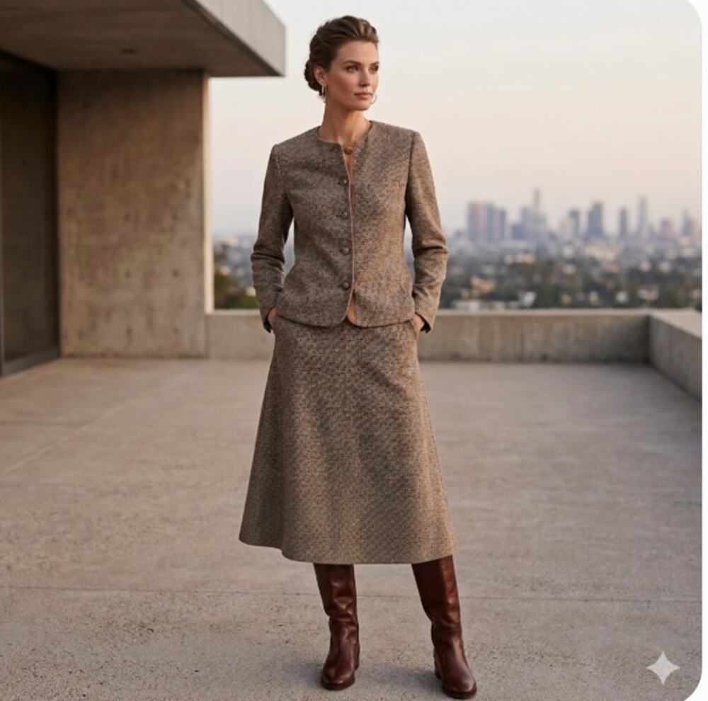 Vintage 2 Pc. SET  lined Tweed Skirt w/ pockets Suit Button Front Jacket A-Line